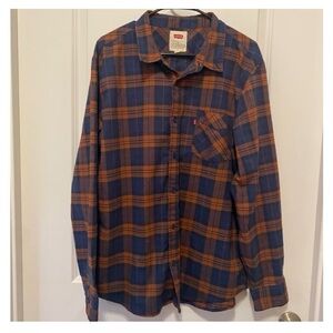 Levi's Men's Casual Blue and Tan Plaid Shirt